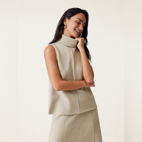 OGL Turtle Neck Split Hem Top - Heather Beige - Picture 9 of 13